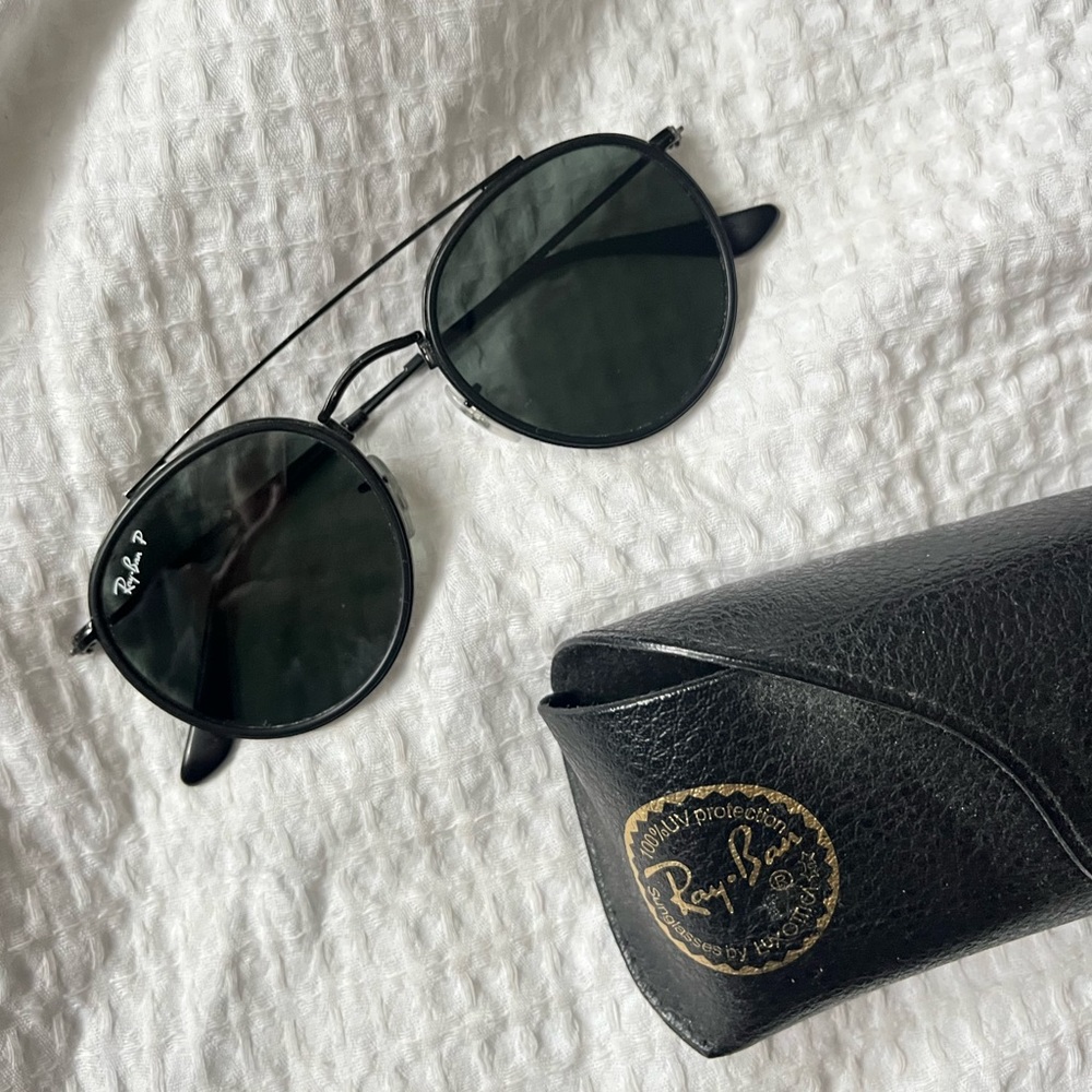 BLACK RAY-BAN ROUND DOUBLE BRIDGE POLARIZED SUNGLASSES GENTLY USED